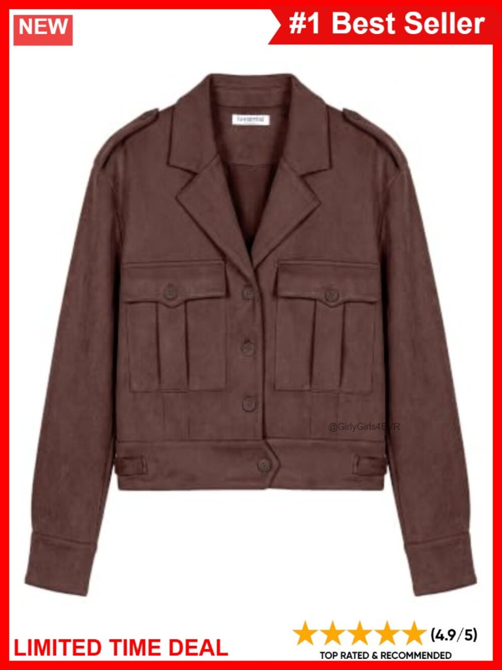 Faux Suede Cropped Button Down Jacket Long Sleeve Casual Coat